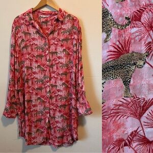 Jane & Delancey Women’s XL Pink Leopard Print Button Down Dress Shirt